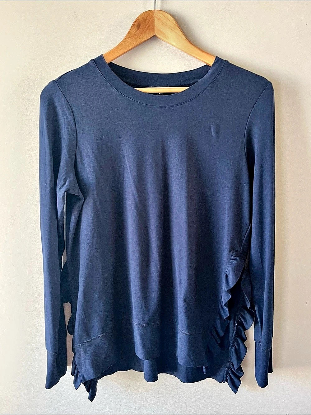 Stella & Dot Ruffle Long Sleeve Top Dark Blue Size Medium -Business Casual